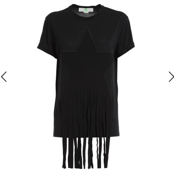 ♻️DONATED♻️ STELLA McCARTNEY Short Sleeve Tee XS / Small Black Star Fringe E19 - Picture 12 of 12